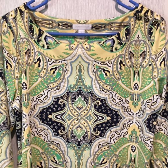 NWOT. Charter Club Women’s L Nylon & Spandex Print 3/4 Sleeve Top - Picture 3 of 9